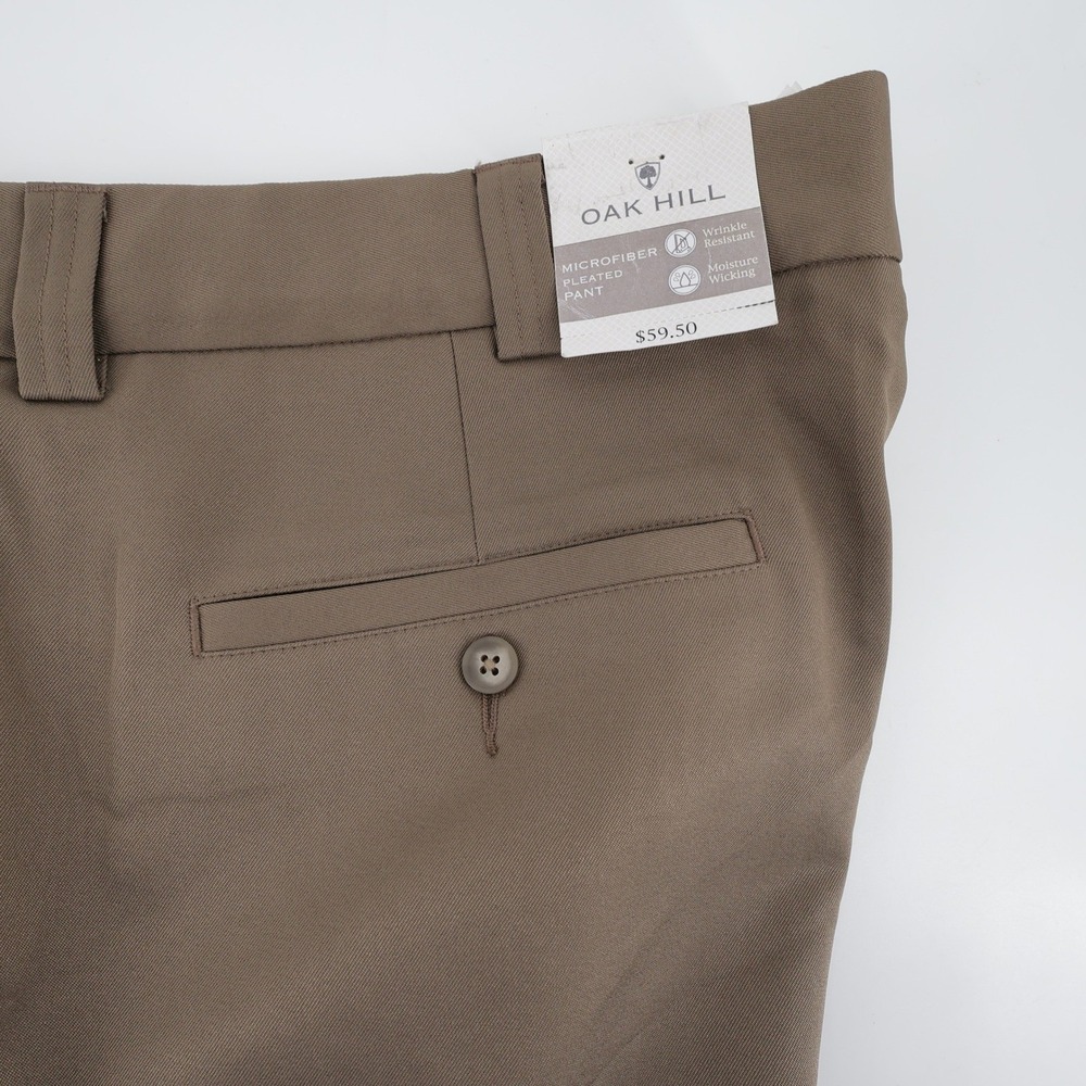 NEW Oak Hill Mens Microfiber Pleated Pants Dark‎ Taupe Wrinkle Resistant 48x32